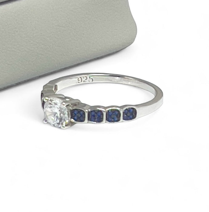 Sterling Silver Engagement Round Cut Blue CZ Ring -ER-17