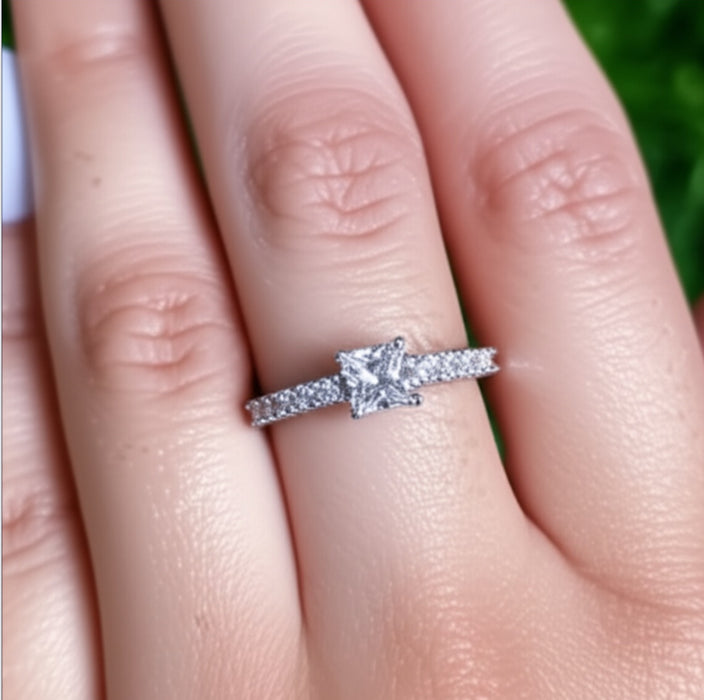 Sterling Silver Princess Cut CZ Engagement Ring -ER-63