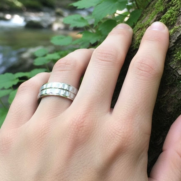 Sterling Silver Diamond Cut 2 Layer Zig Zag Wedding Band Ring-SW-15