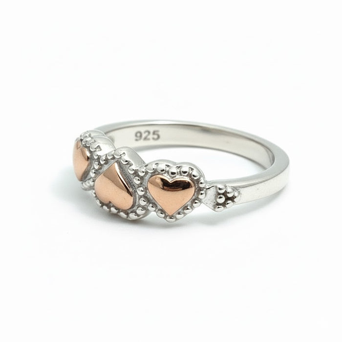 Sterling Silver Double Tone Triple Heart Ring-SR-17