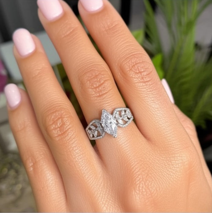 Sterling Silver Elegant Marquise Cut Clear CZ Engagement Ring-ER-148