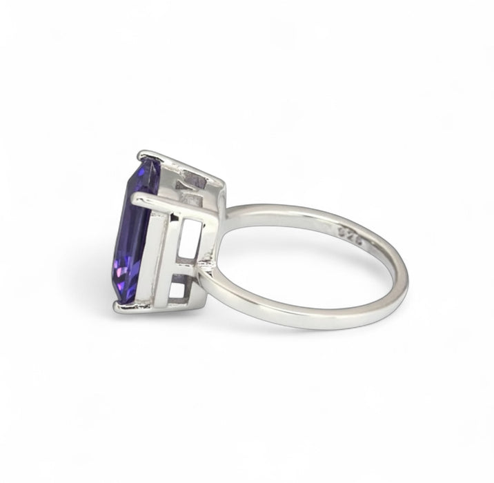 Sterling Silver Radiant Purple CZ Ring-AE-60
