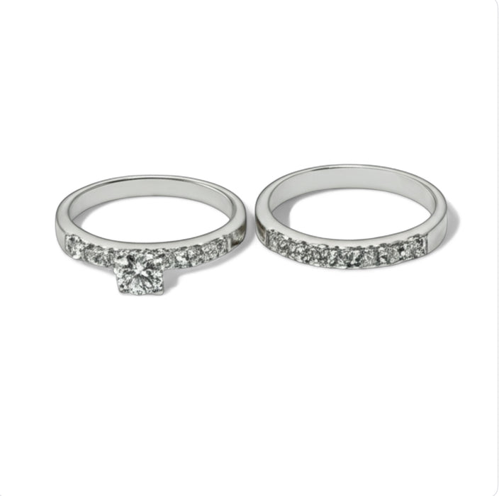 Sterling Silver 2-piece Engagement Set CZ Ring -ER-144