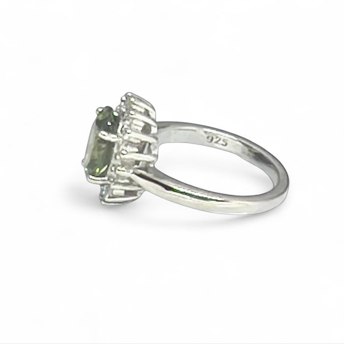 Sterling Silver Peridot Oval CZ Ring-AE-65