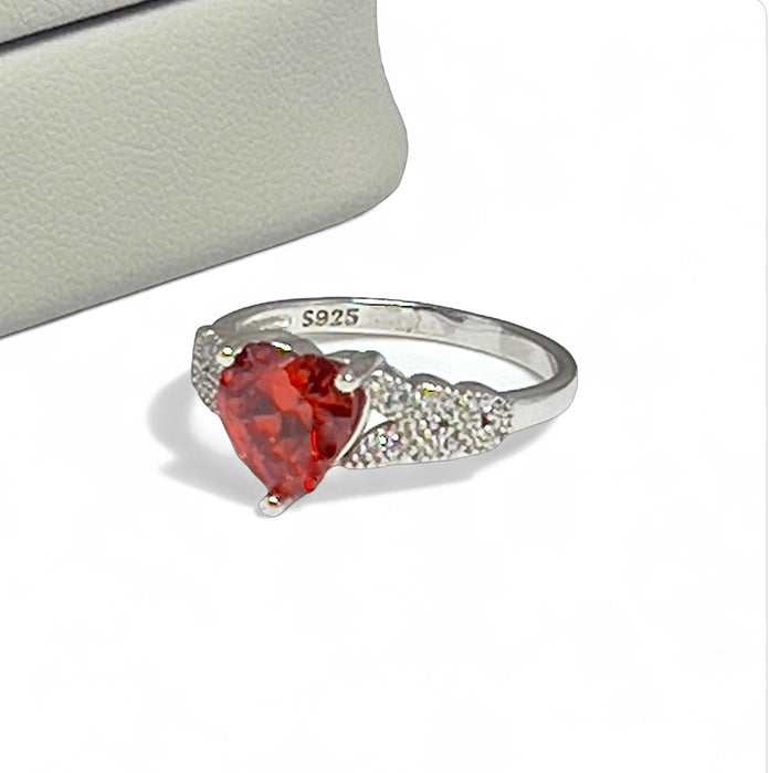 Sterling Silver Filigree Heart Promise Ring with Simulated Ruby - AE-116