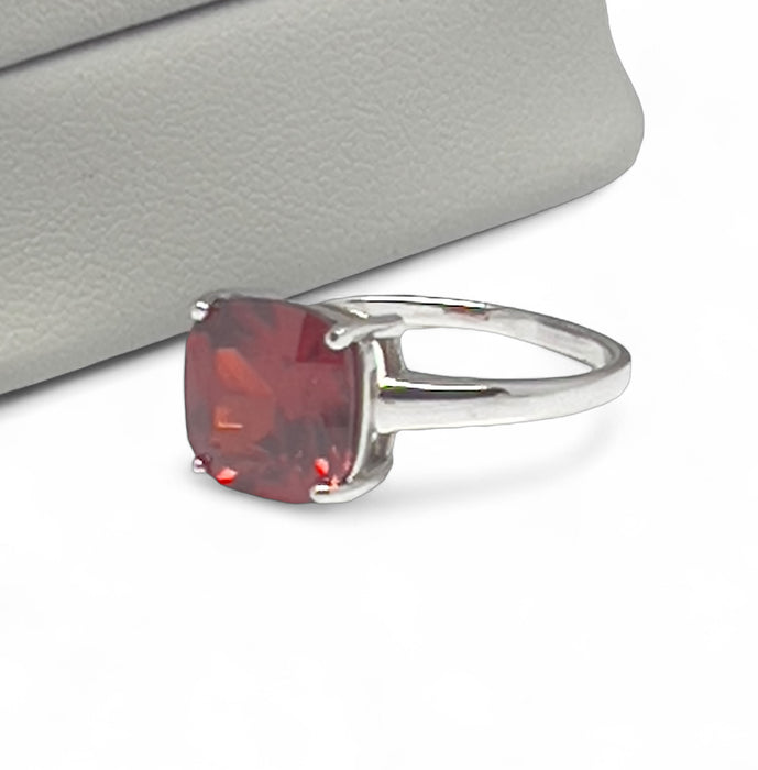 Sterling Silver Cushion Cut Red CZ Ring-AE-22