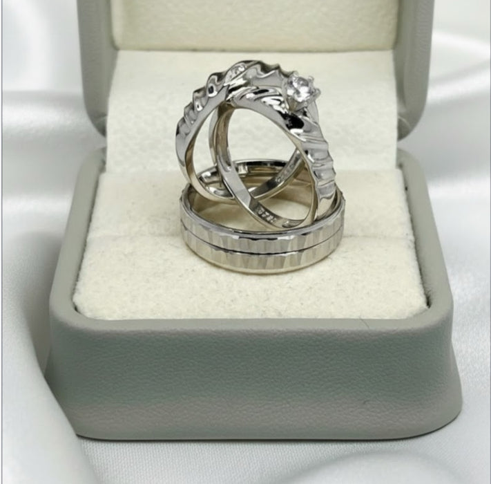 Sterling Silver Trio Wedding Ring Sets-SST-14