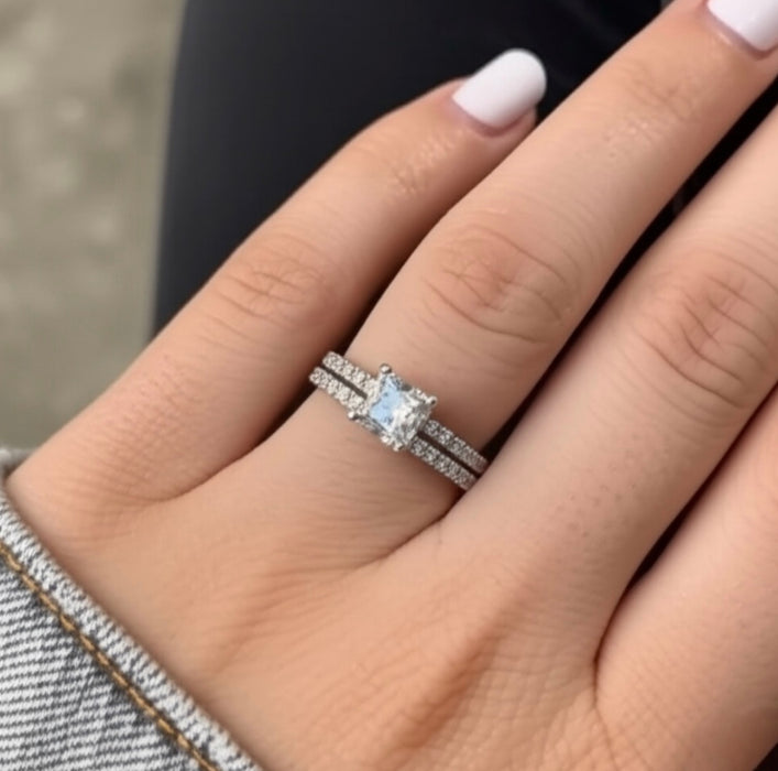 Sterling Silver Princess Cut CZ Engagement Ring-ER-108