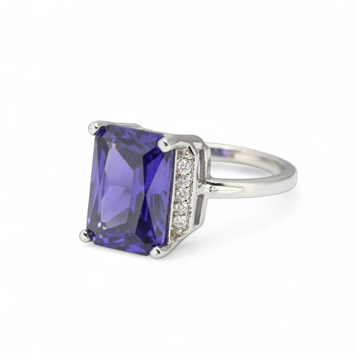 Sterling Silver Radiant Purple CZ Ring-AE-60