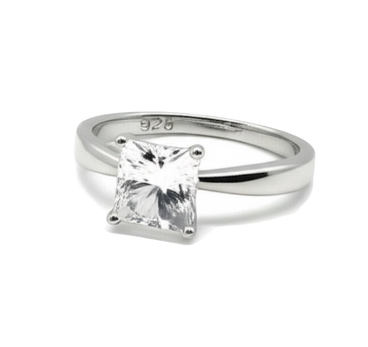 Sterling Silver Solitaire Princess Cut CZ Ring-ER-72