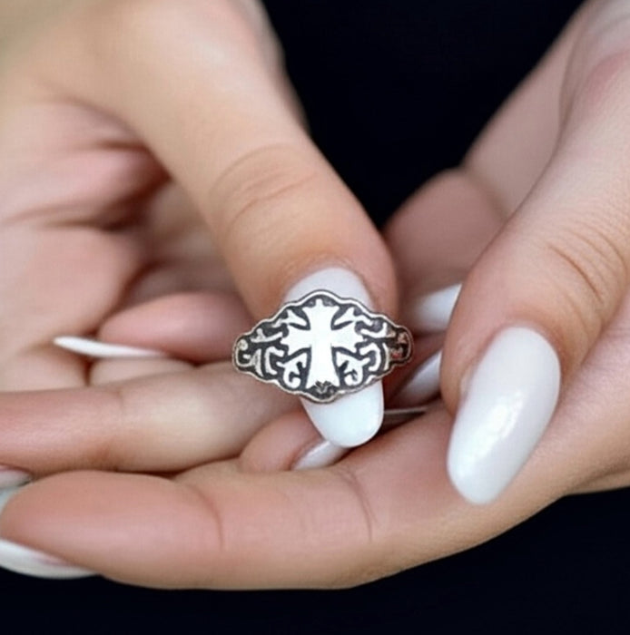 Sterling Silver Religious Cross Ring-SR-26