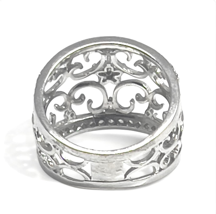 Sterling Silver Filigree Clear CZ Ring-CL-58