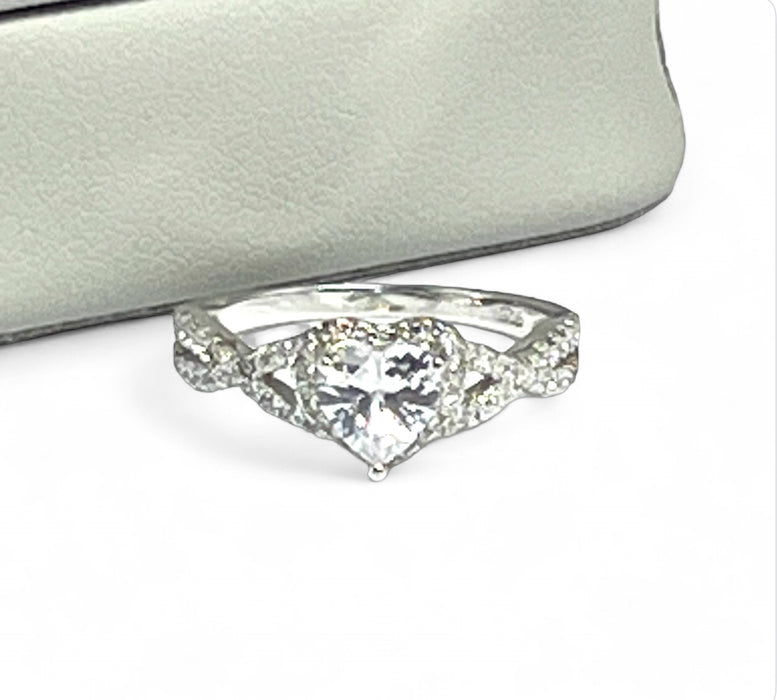 Sterling Silver Heart Halo Twist Clear CZ Ring- ER- 34
