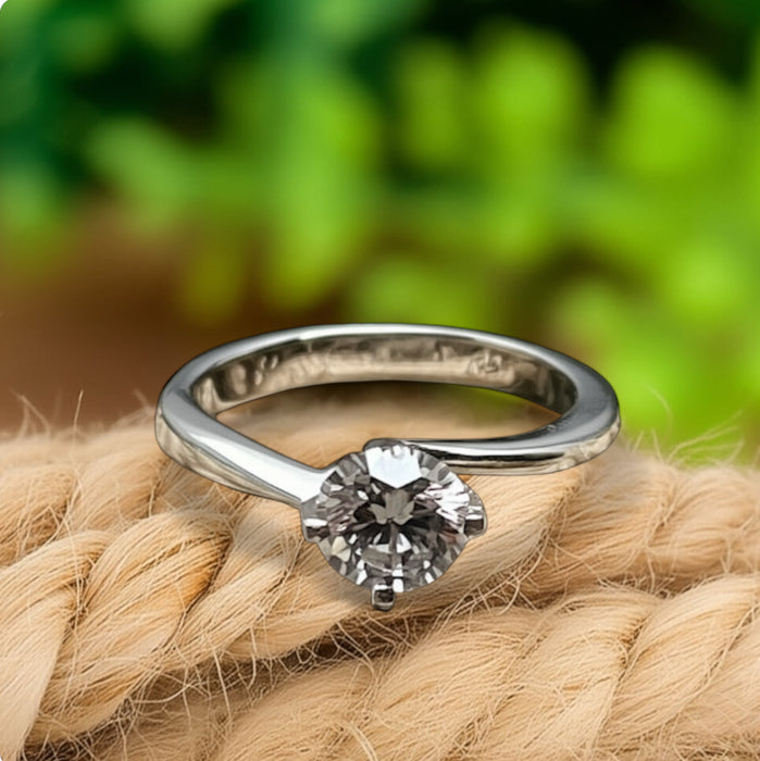 Sterling Silver Curved CZ Engagement Ring -ER-50