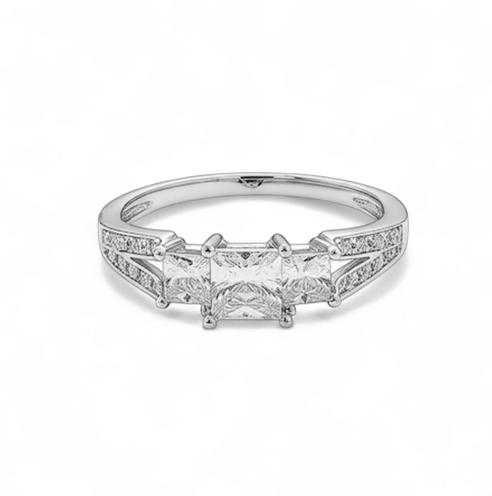 Sterling Silver Ring with Triple Princess Cut CZ Ring-ER-62