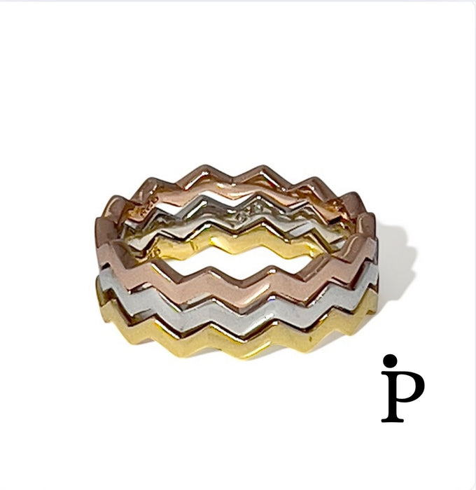 Sterling Silver Tri-Color Zig-Zag Ring-SR-23