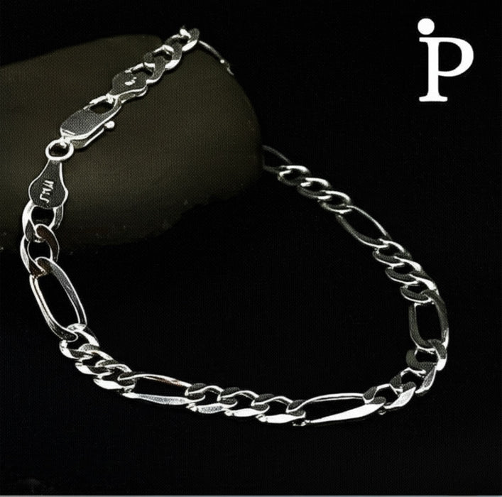 Sterling Silver Figaro Link Chain Bracelet-9.0"-29SB