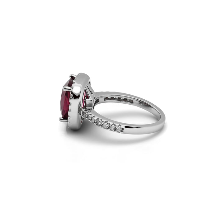 Sterling Silver Cushion-Cut Red CZ Ring-AE-09