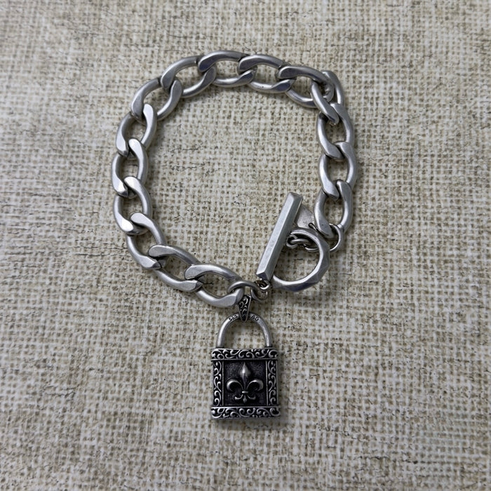 Stainless Steel Fleur de Lis Padlock Bracelet-CS-56