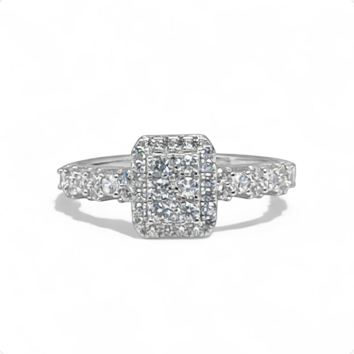 Sterling Silver CZ Halo Cluster Ring-ER-172