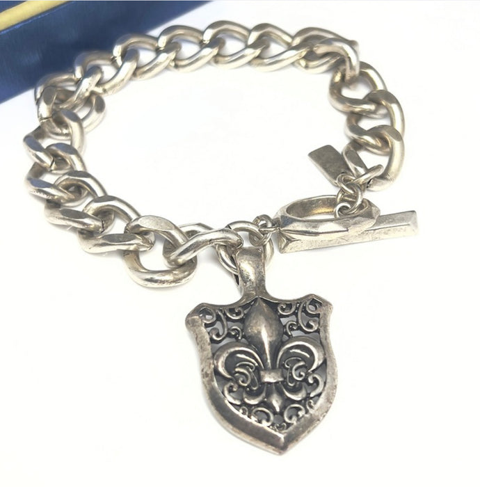 Stainless Steel Shield Fleur De Lis Bracelet-CS-54