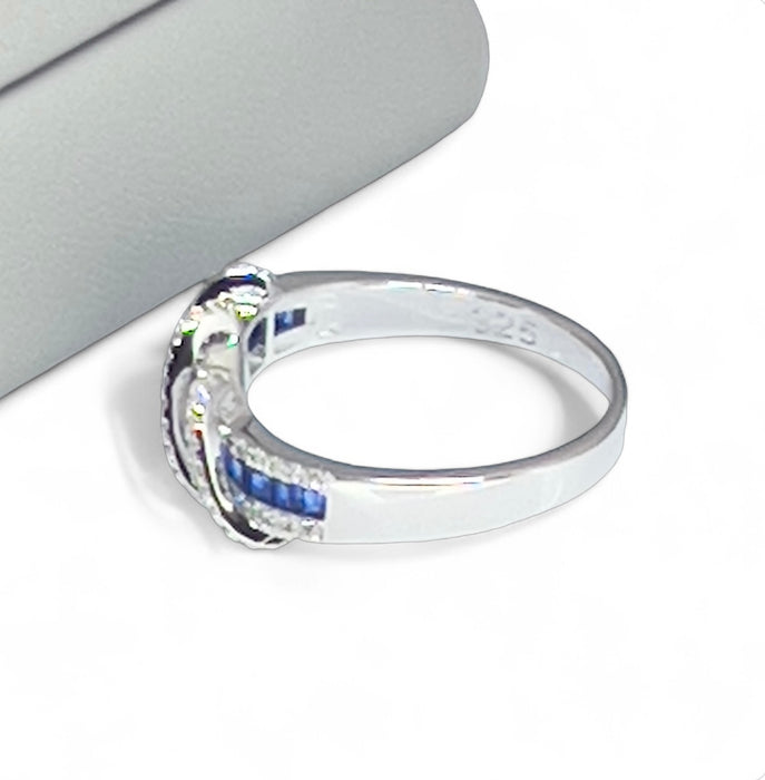 Sterling Silver Elegant Twisted Sapphire CZ Ring-AE-70