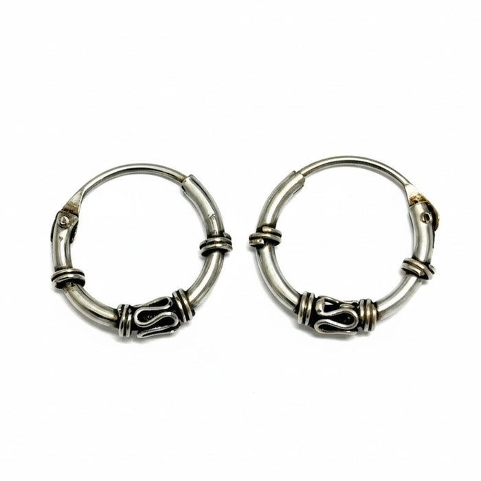 Sterling Silver 1.2mm x 1.2mm Bali Hoop Earring-SET-51