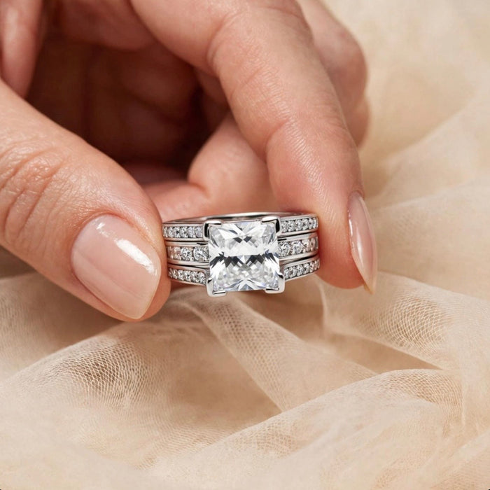 Sterling Silver Princess-Cut 2-Piece CZ Engagement Ring-ER-107