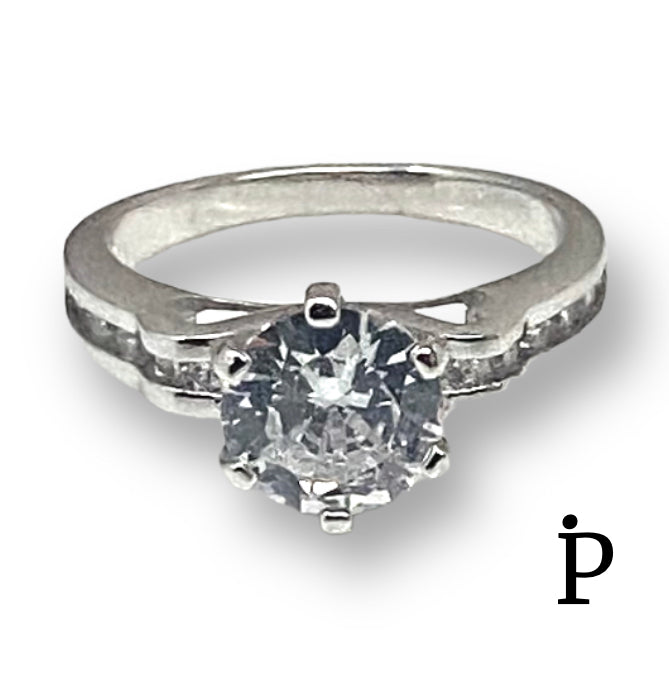 (ACP-146) .925 plata anillo doble, corte redondo con circonia color blanca.