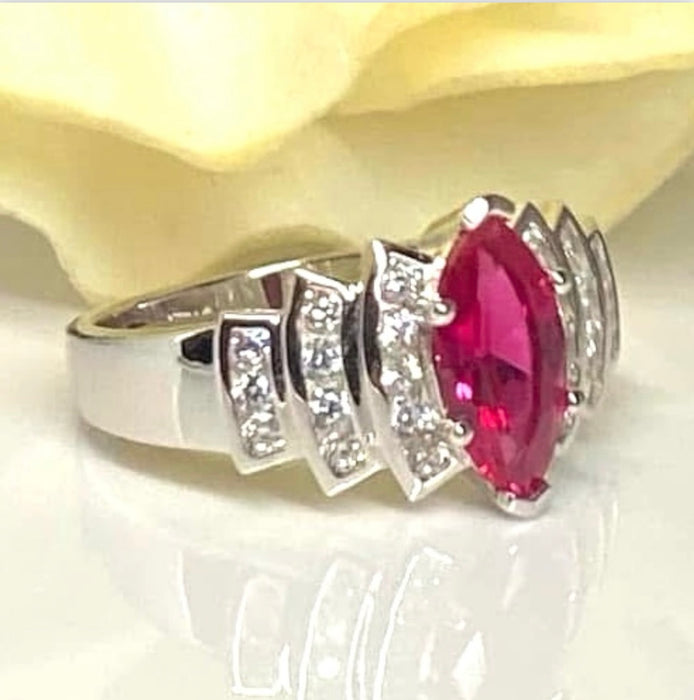 CZ Sterling Silver Ring Marquise Cut Ruby - ER- 25