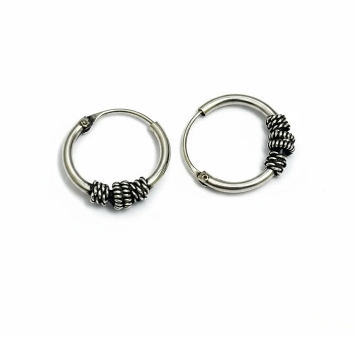 Sterling Silver 2.00 mm X 12 mm Bali Hoop Earrings-SET-43
