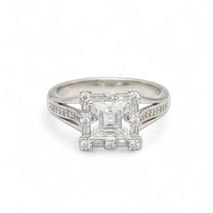 Sterling Silver Asscher-Cut CZ Engagement Ring -ER-176