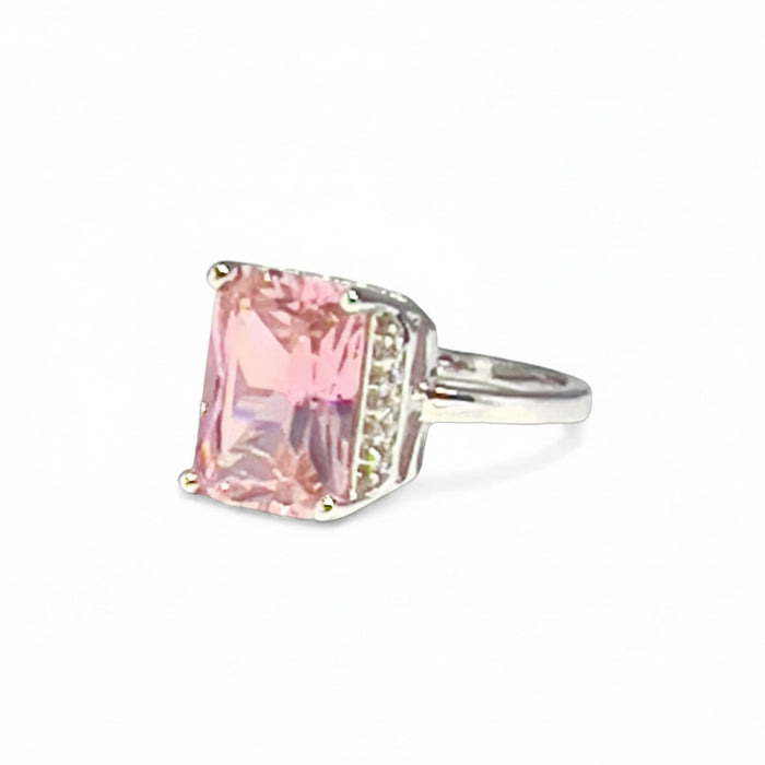 Sterling Silver Pink CZ Ring-AE-54