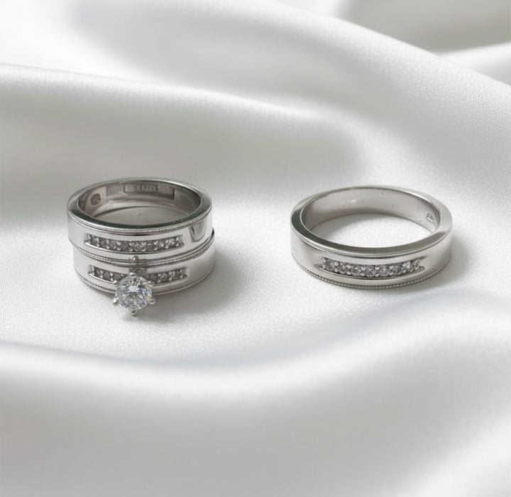Sterling Silver Trio Wedding Ring Sets-SST-30