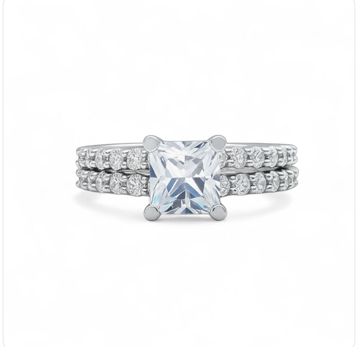Sterling Silver Princess Cut CZ Engagement Ring-ER-108