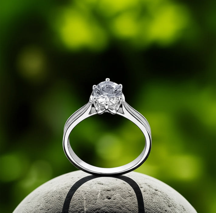 Sterling Silver CZ Flower Ring -ER-49