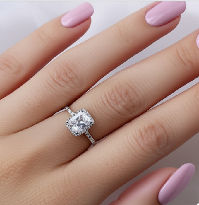 Sterling Silver Art Deco Halo Ring with Cubic Zirconia-ER-55