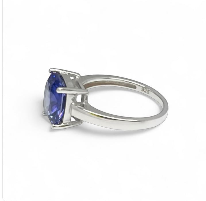 Sterling Silver Cushion Cut Tanzanite CZ Ring-AE-21