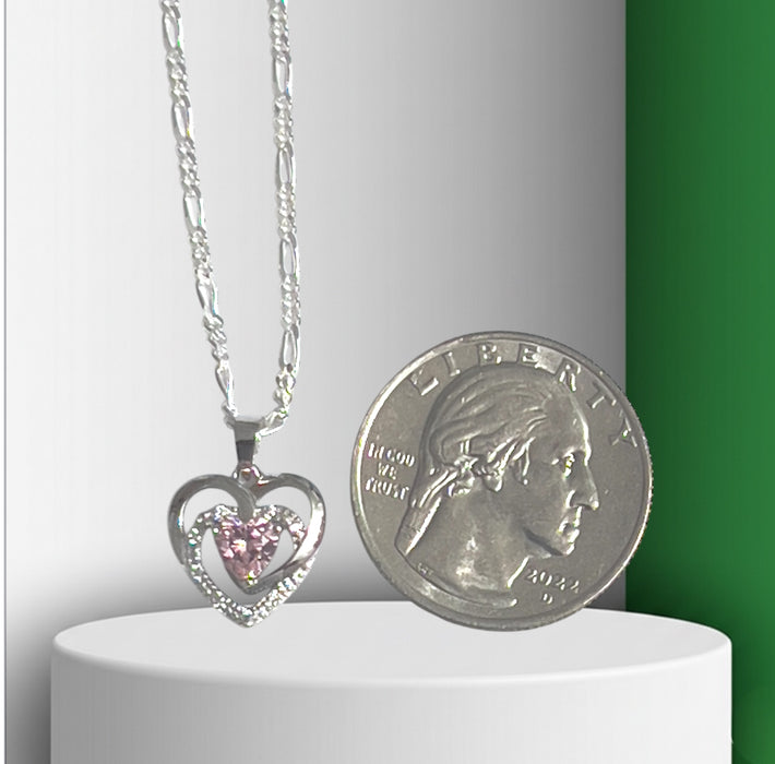 Sterling Silver Precious Heart Pink CZ Necklace-SN-13