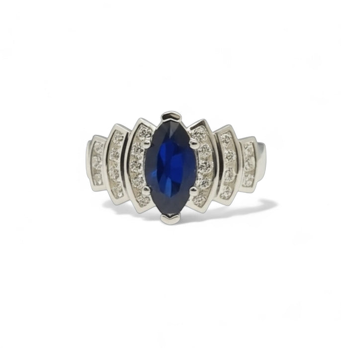 Sterling Silver Marquise Blue CZ Ring-ER-84