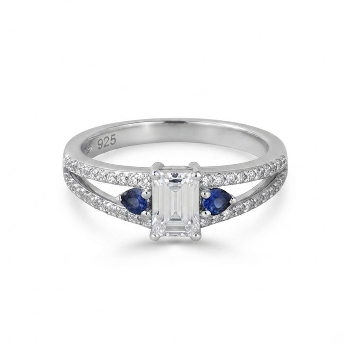 Sterling Silver Clear and Blue CZ Wedding Set Ring ER-124