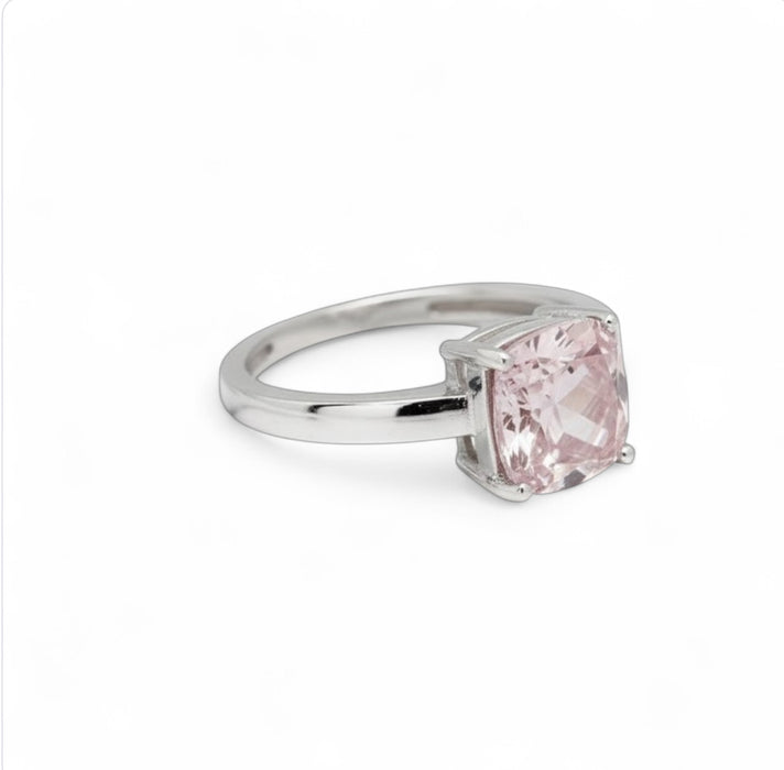 Cushion Cut Pink CZ Sterling Silver Ring-AE-02