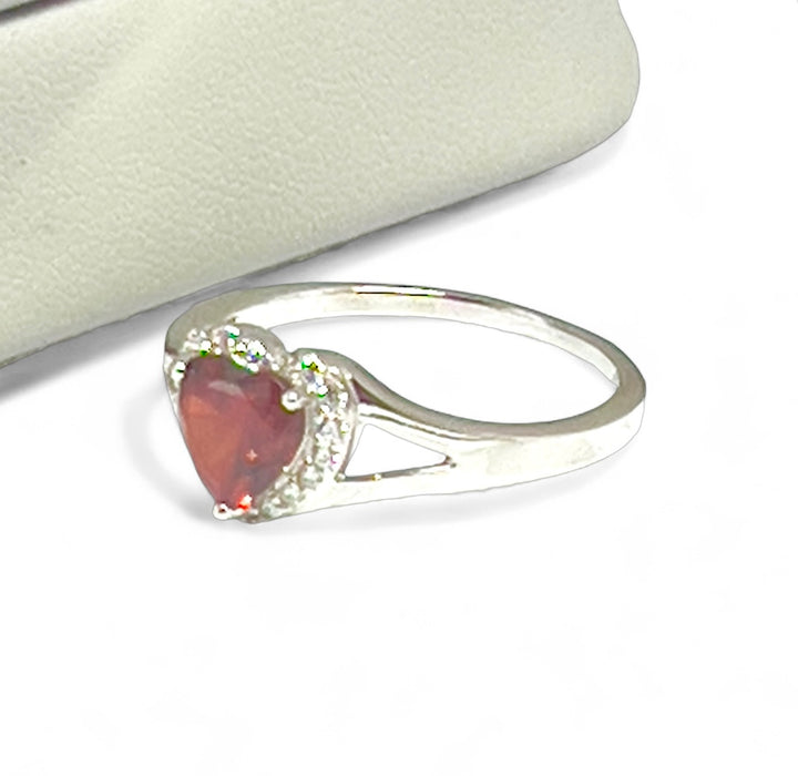 Sterling Silver Heart Shape Garnet CZ Ring-AE-110