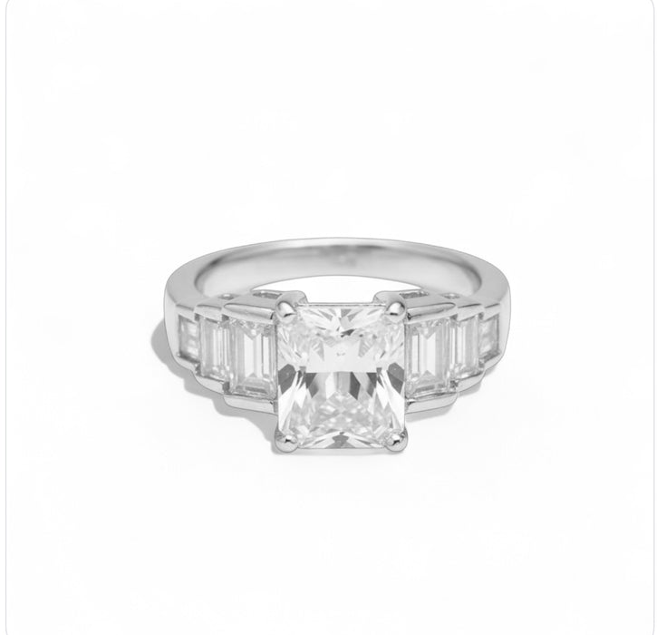 Sterling Silver Emerald-Cut Engagement CZ Ring-ER-24