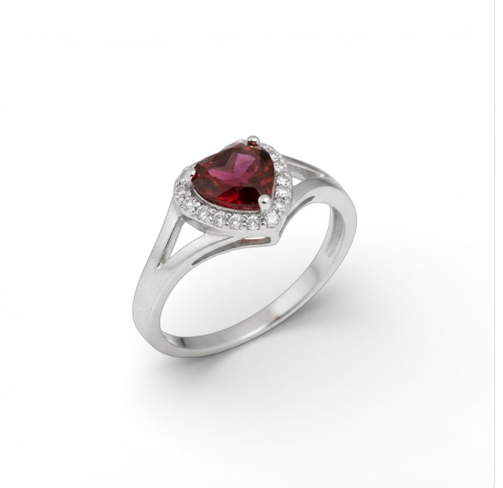 Sterling Silver Heart Shape Garnet CZ Ring-AE-110