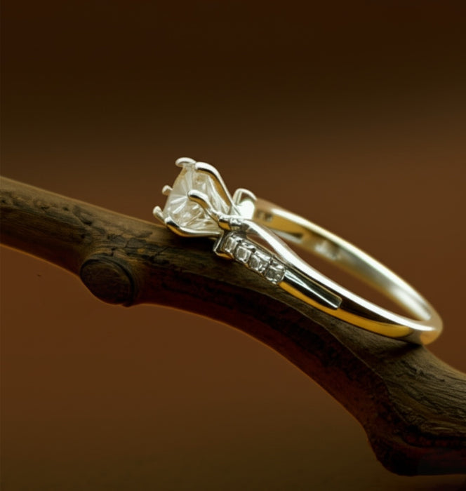 Sterling Silver Solitaire Zirconia Engagement Ring-ER-38