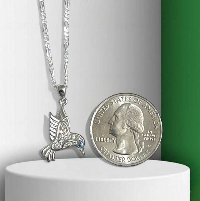 Sterling Silver Hummingbird Blue & Clear CZ Necklace-SN-01