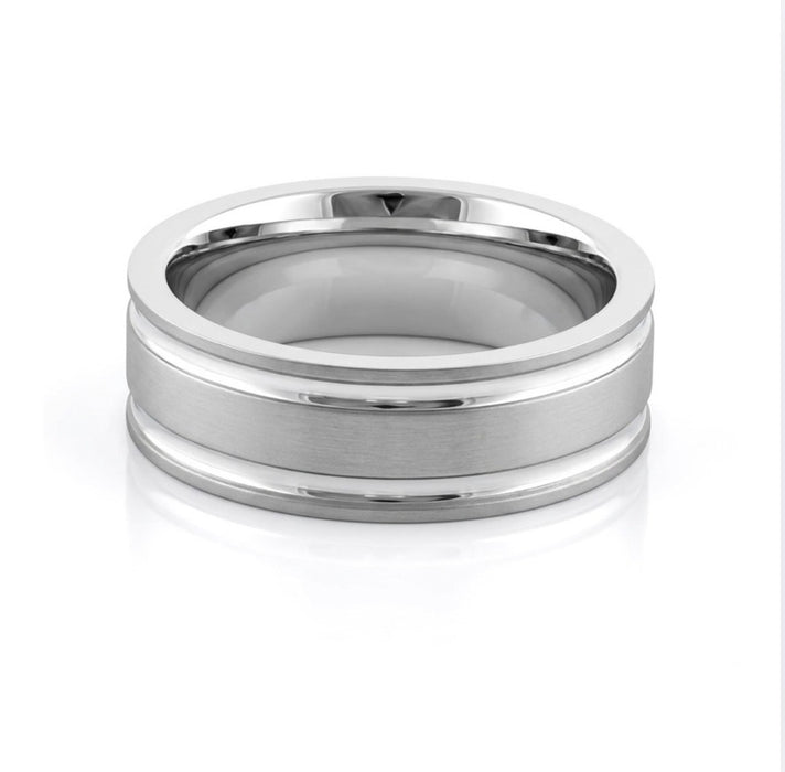 Men's 7mm Matte Wedding Band with Polished Stripes SS-17