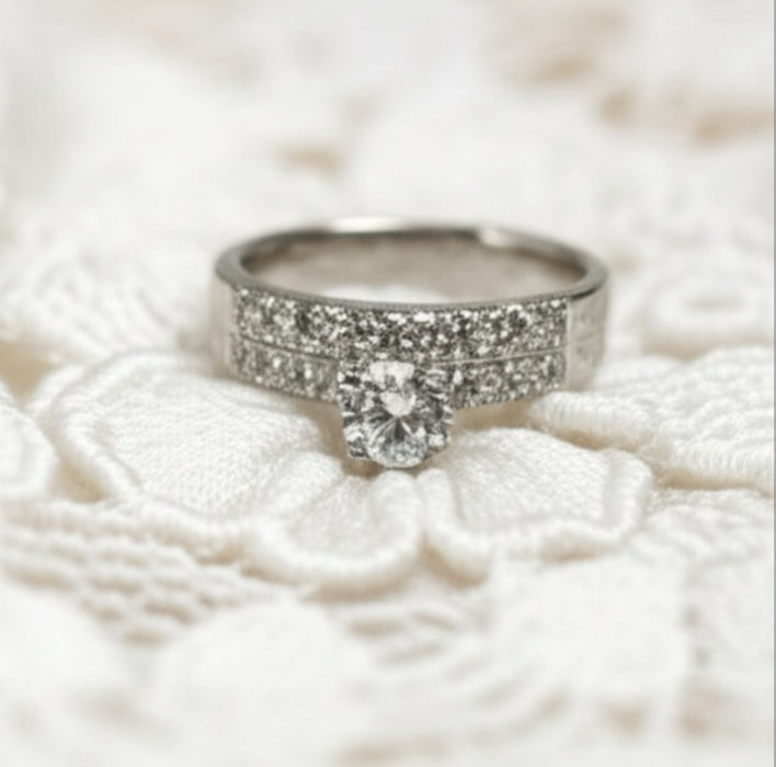 Sterling Silver 2-piece Engagement Set CZ Ring -ER-144