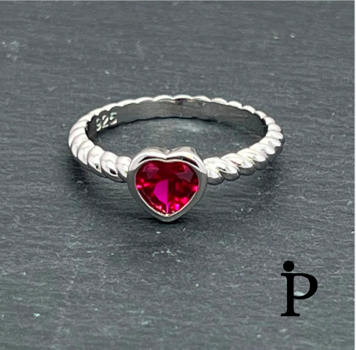 Sterling Silver Heart Ruby CZ Ring-AE-83